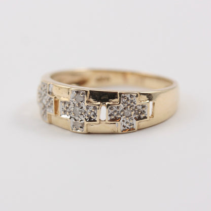 Vintage 9ct Gold & Diamond Cross Band Ring