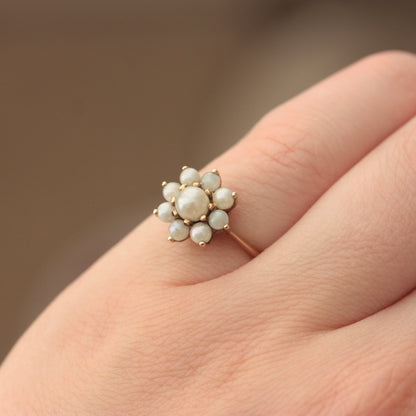 vintage 9ct gold pearl cluster ring