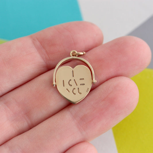 9ct gold i love you heart spinning charm