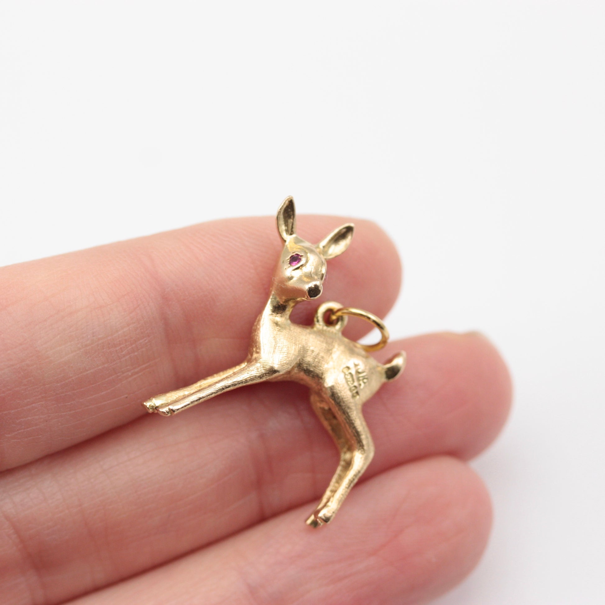 Vintage 1960s Deer Charm with Ruby Eyes