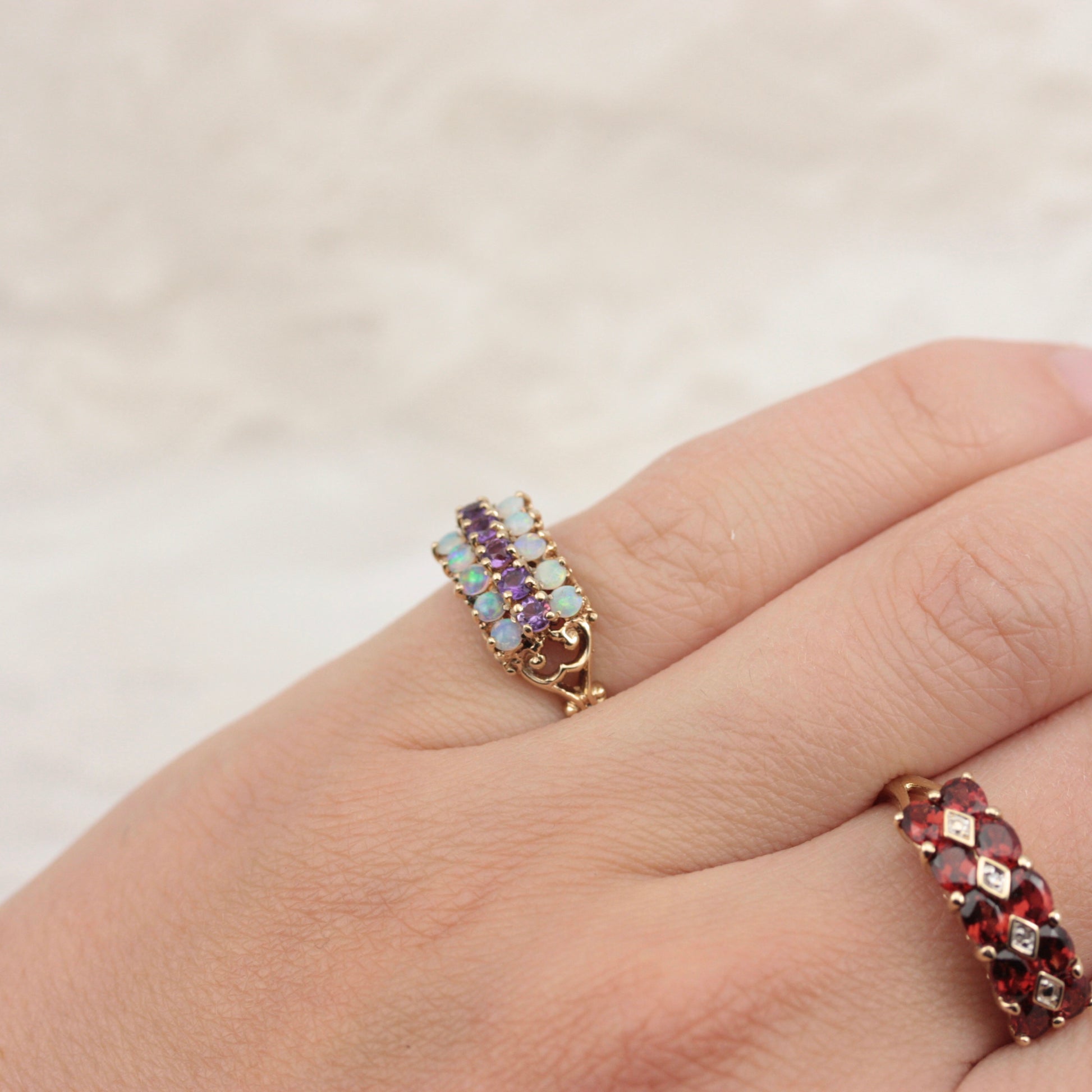9ct gold opal amethyst ring