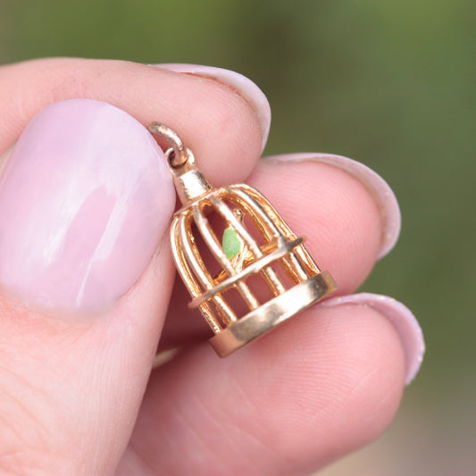 vintage 9ct gold birdcage charm