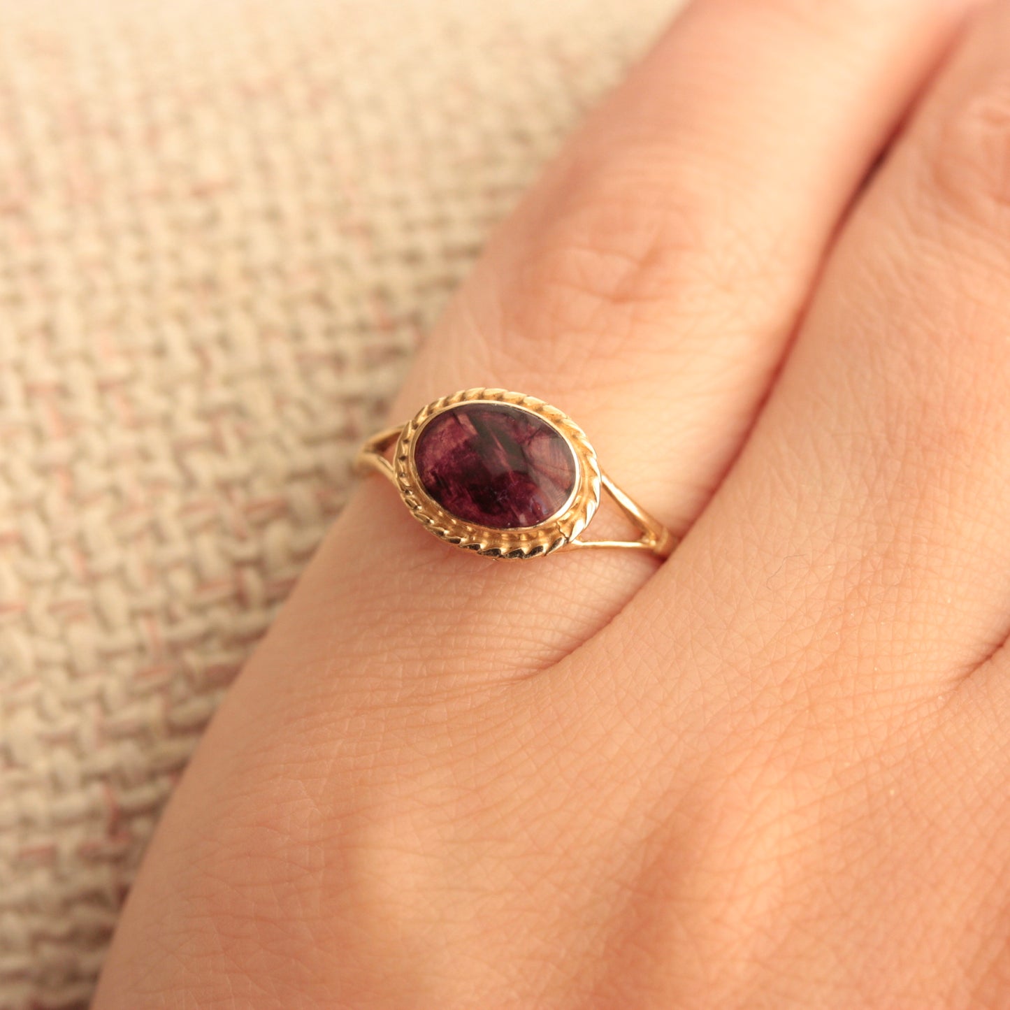 Vintage 9ct Gold Blue John Ring, 1984