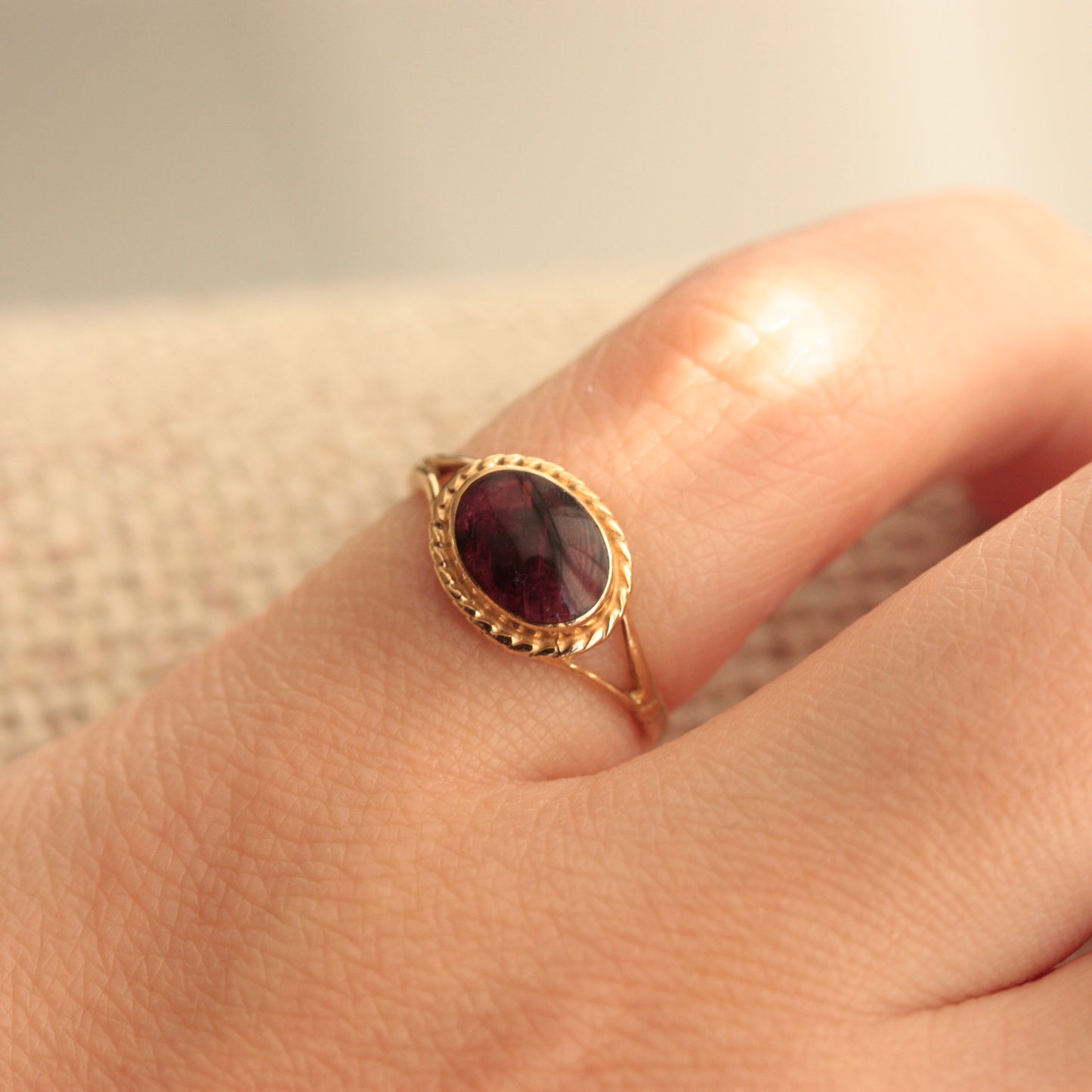 Vintage 9ct Gold Blue John Ring, 1984