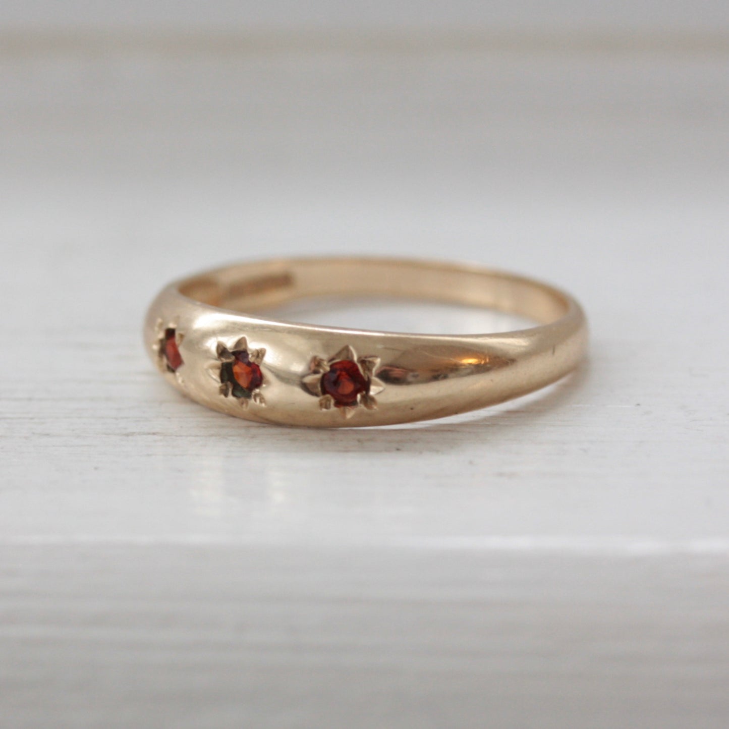 vintage garnet three stone ring