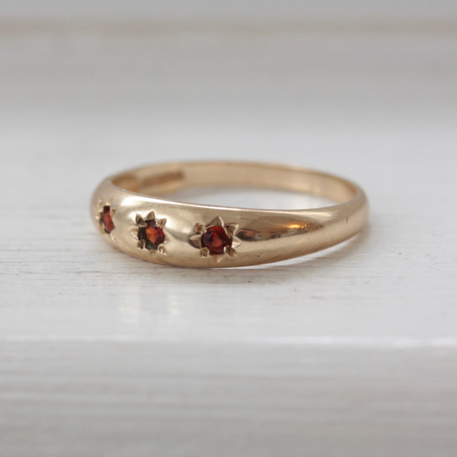 vintage garnet three stone ring