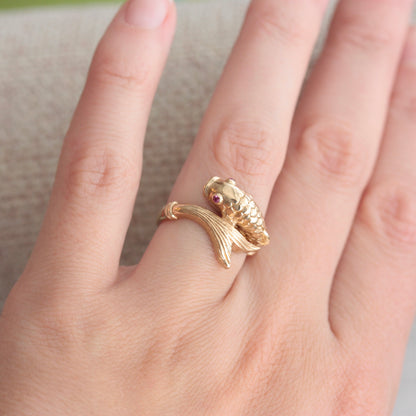 vintage 9ct gold koi carp ring