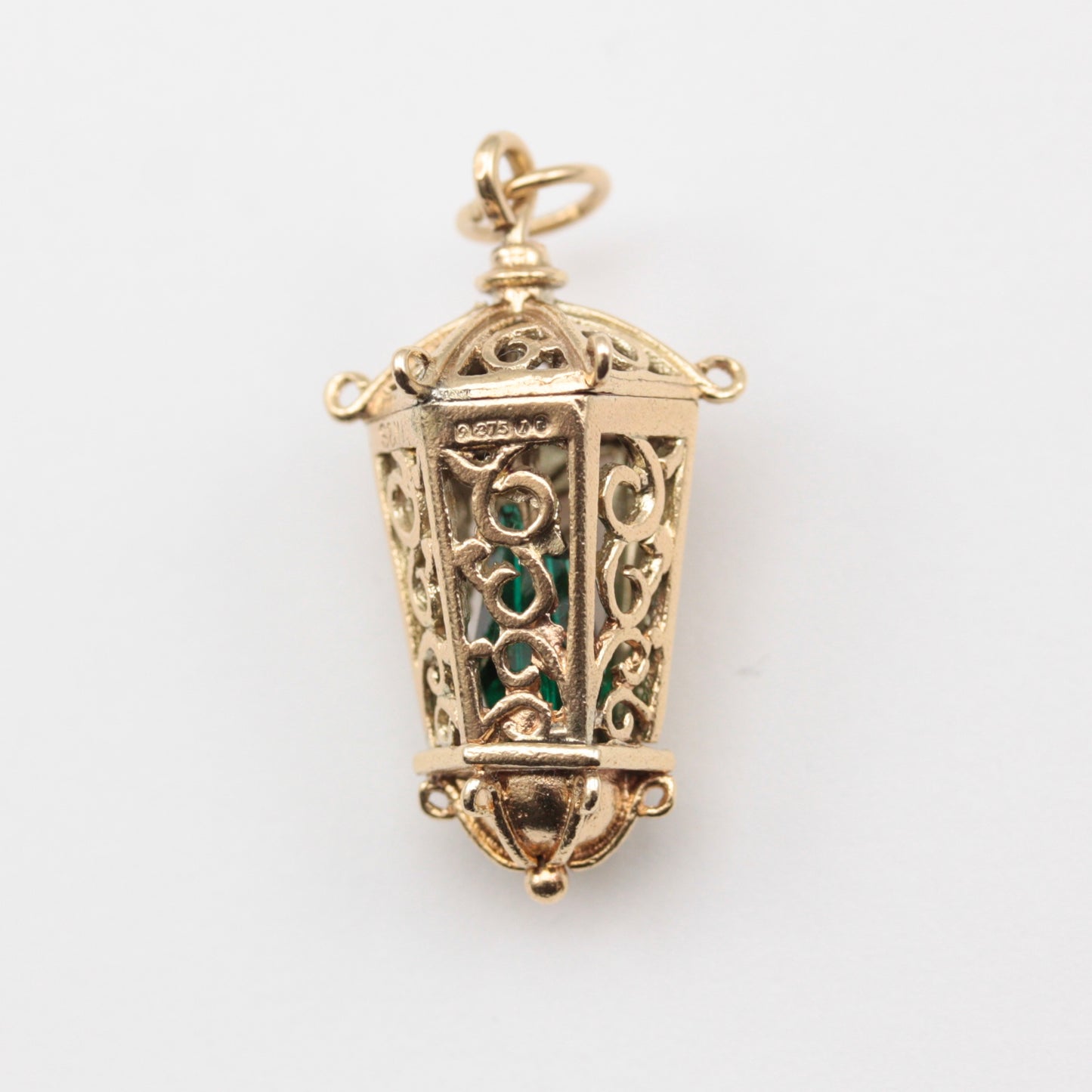 vintage 9ct gold and green crystal lantern charm