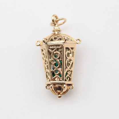 vintage 9ct gold and green crystal lantern charm
