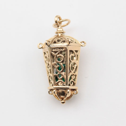 vintage 9ct gold and green crystal lantern charm