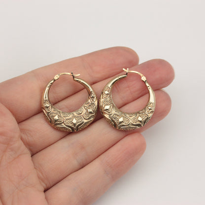 9ct gold patterned hoop earrings