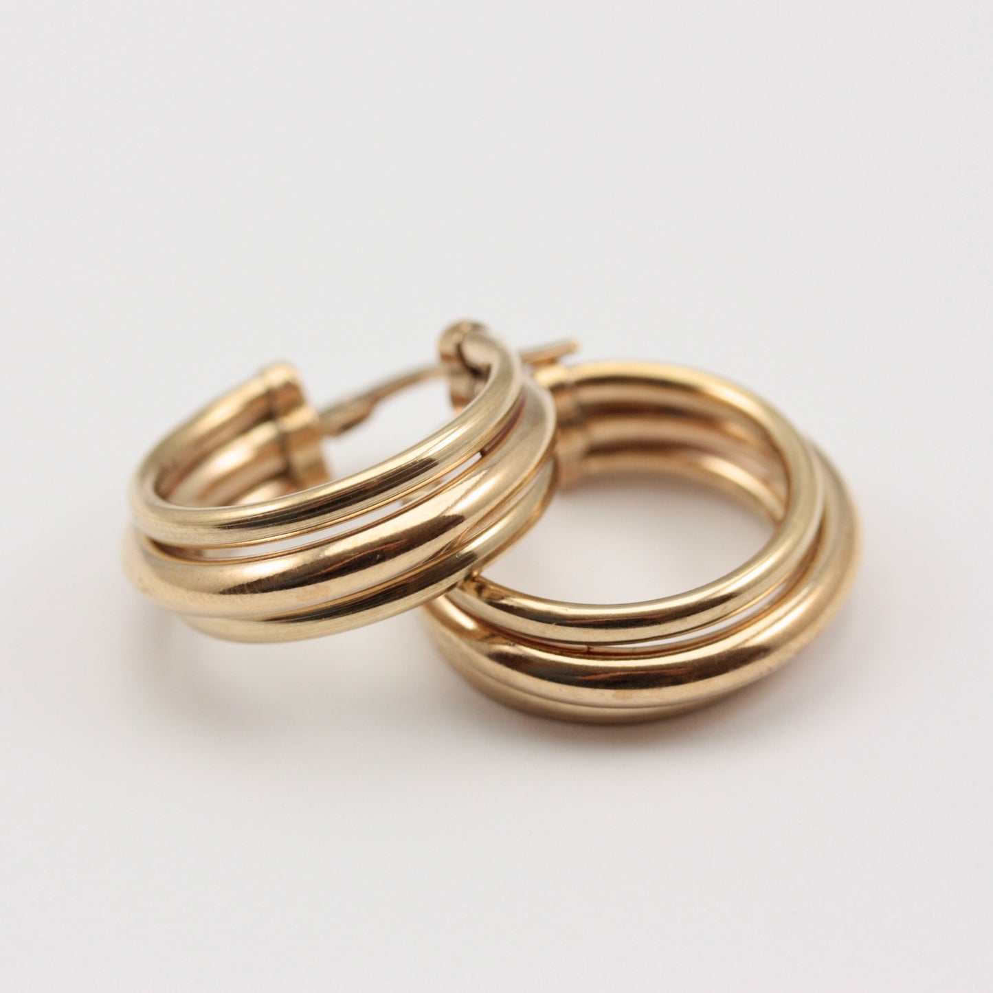 vintage 9ct gold triple tube hoop earrings