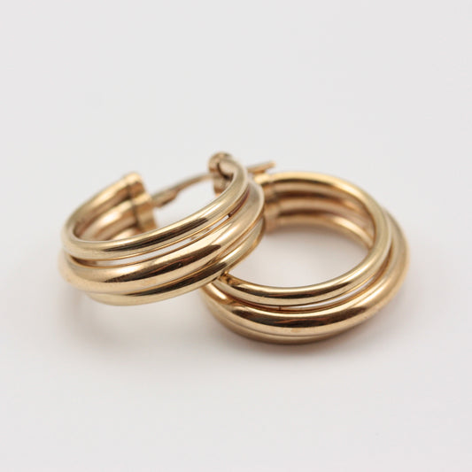vintage 9ct gold triple tube hoop earrings