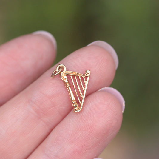 Small Vintage 9ct Gold Harp Charm