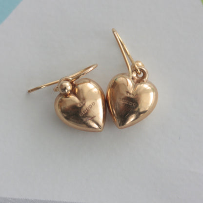vintage 9ct gold puffy heart earrings 