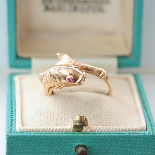 vintage koi carp fish ring 1970s