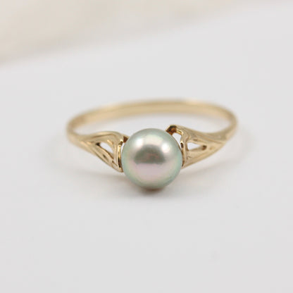 vintage 9ct gold grey pearl ring
