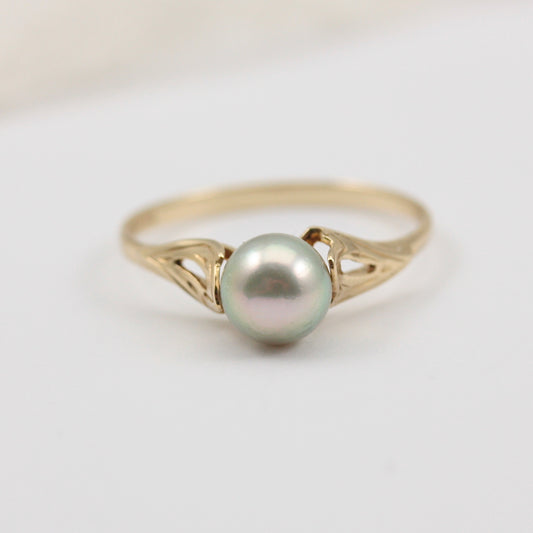 vintage 9ct gold grey pearl ring