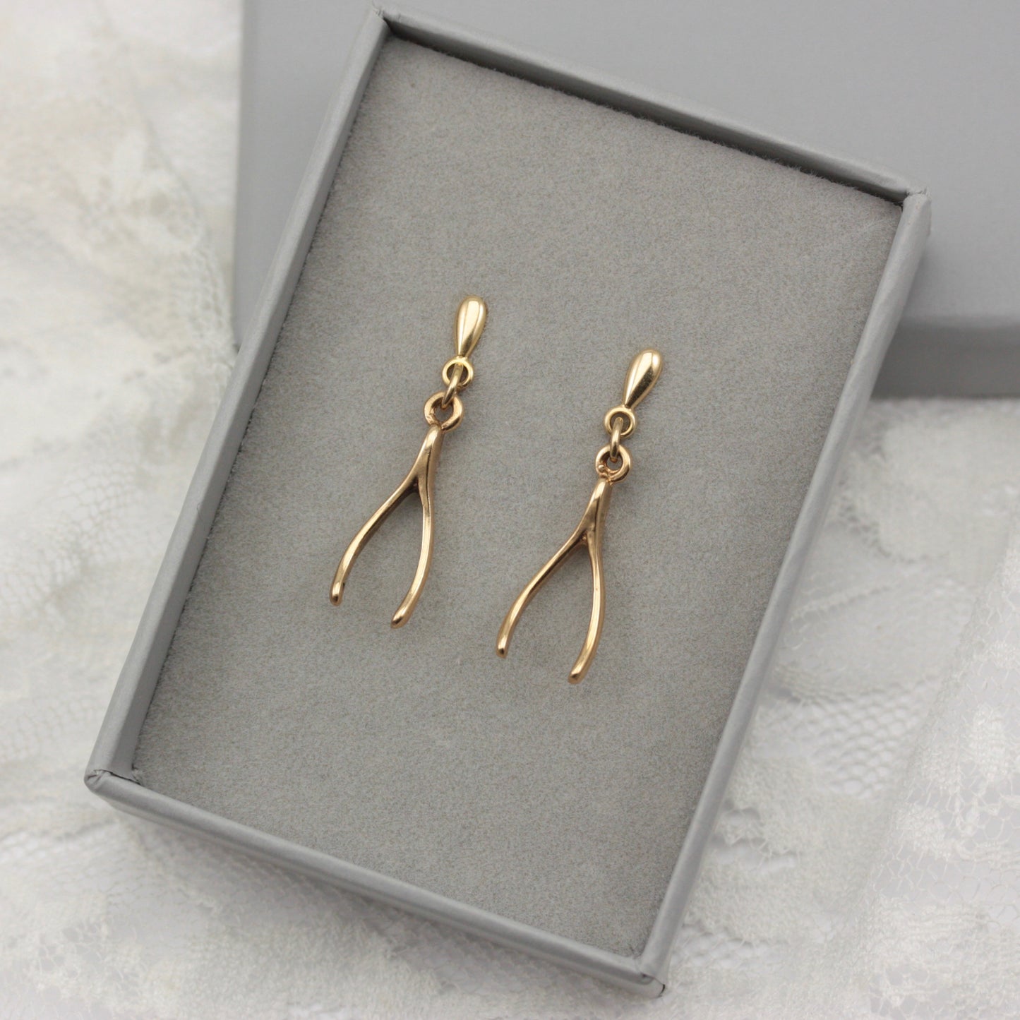 Vintage 9ct Gold Wishbone Earrings, 1985