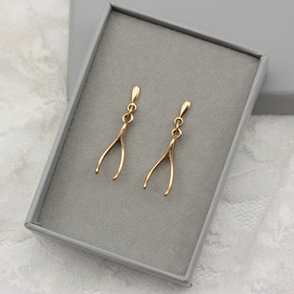Vintage 9ct Gold Wishbone Earrings, 1985