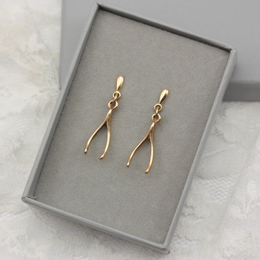 Vintage 9ct Gold Wishbone Earrings, 1985