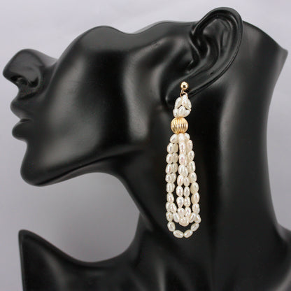 Vintage 14K Gold Pearl Statement Earrings, IPS
