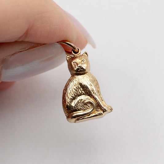 Vintage 9ct Gold Cat Charm, 1957