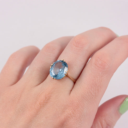 Vintage 9ct Gold Blue Topaz Cocktail Ring, 1967