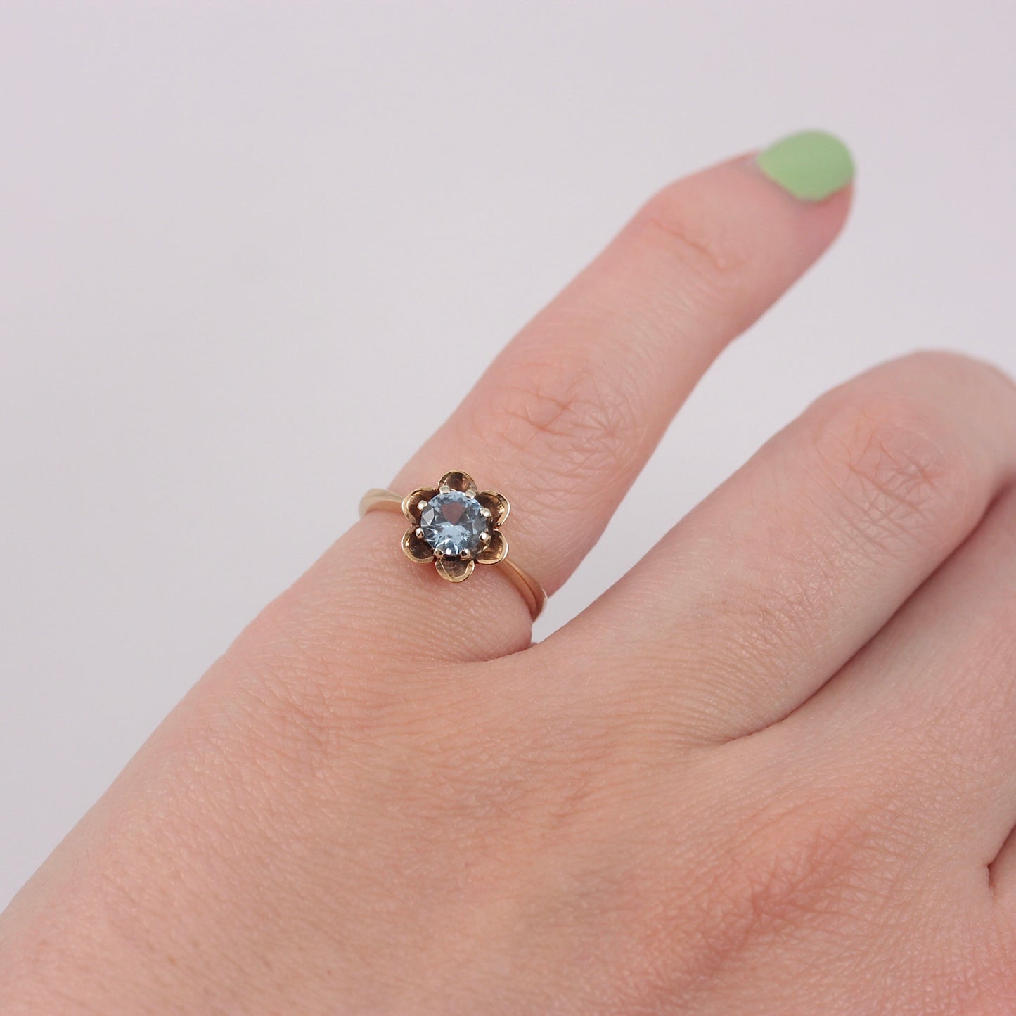 Vintage 9ct Gold Blue Topaz Flower Ring, 1976
