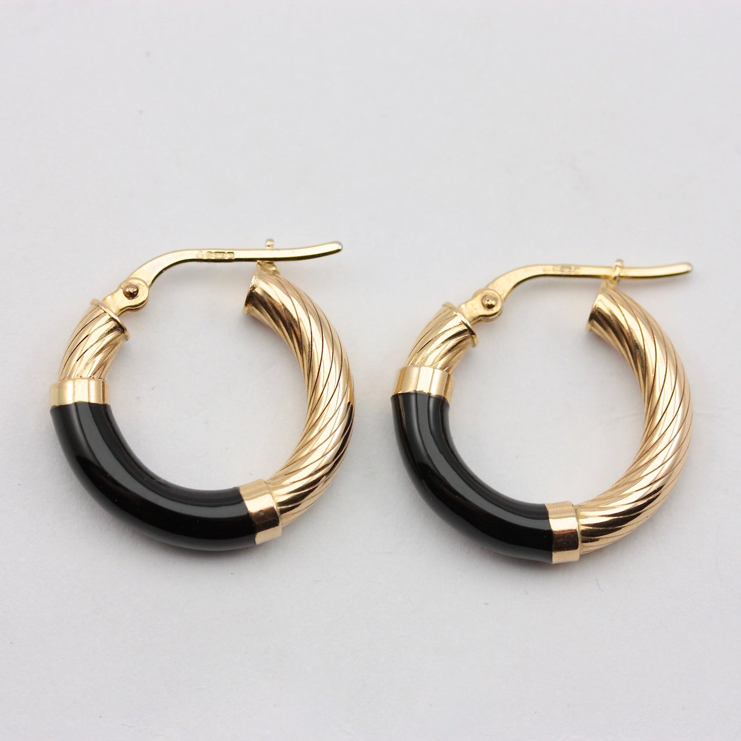 Vintage 9ct Gold & Black Enamel Hoop Earrings, 1993