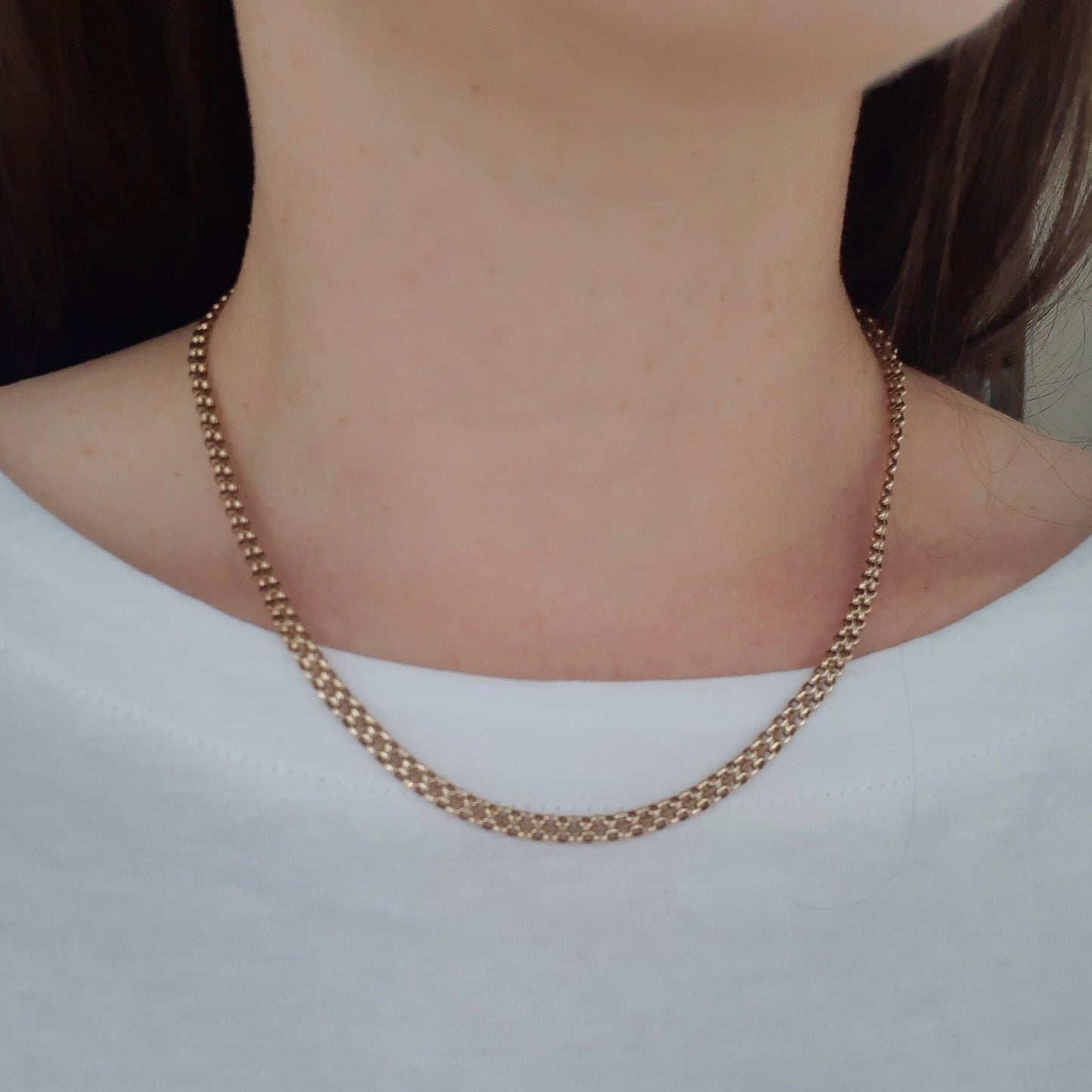 Vintage 9ct Gold Double Belcher Chain Necklace