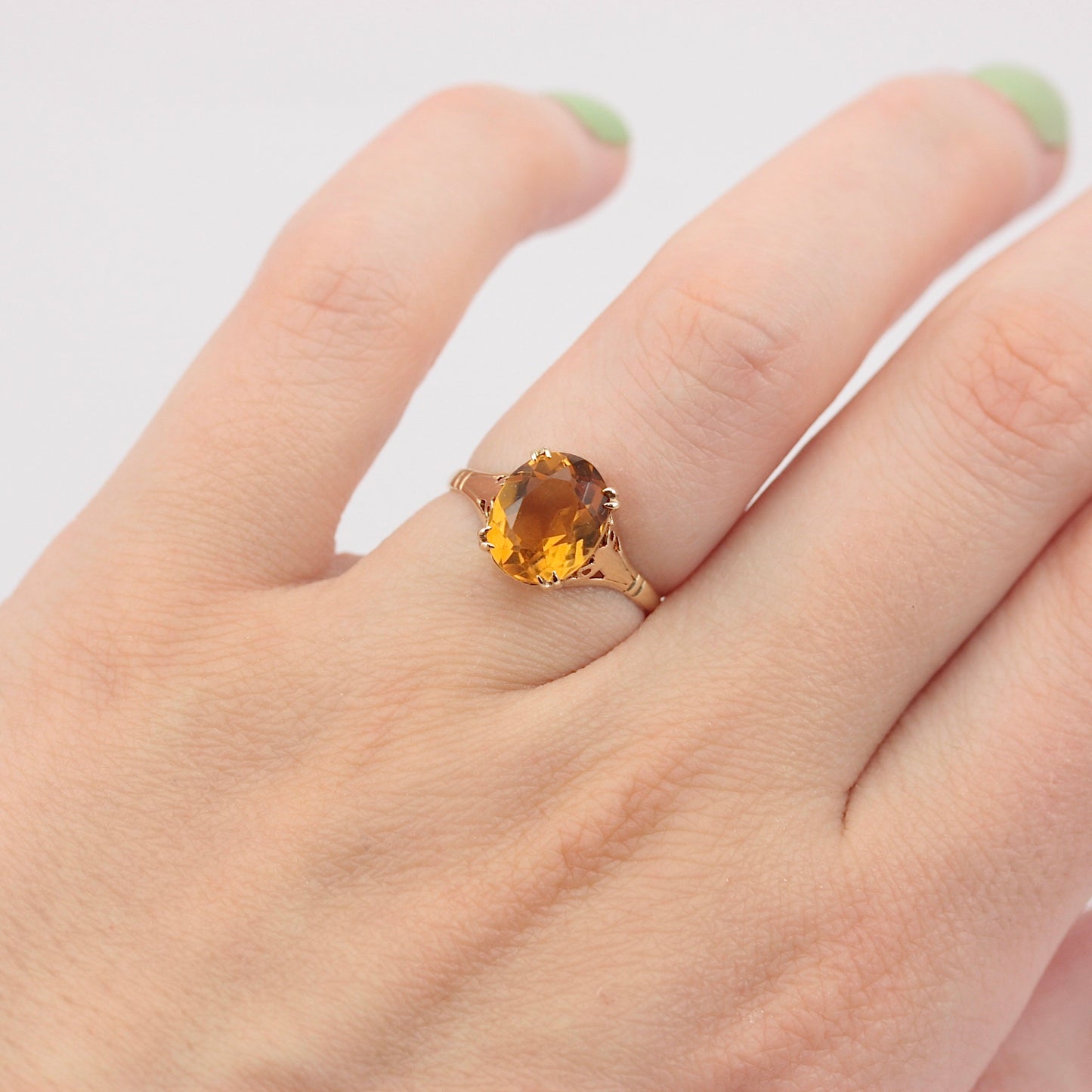 Vintage 9ct Gold Oval Citrine Solitaire Ring, 1969