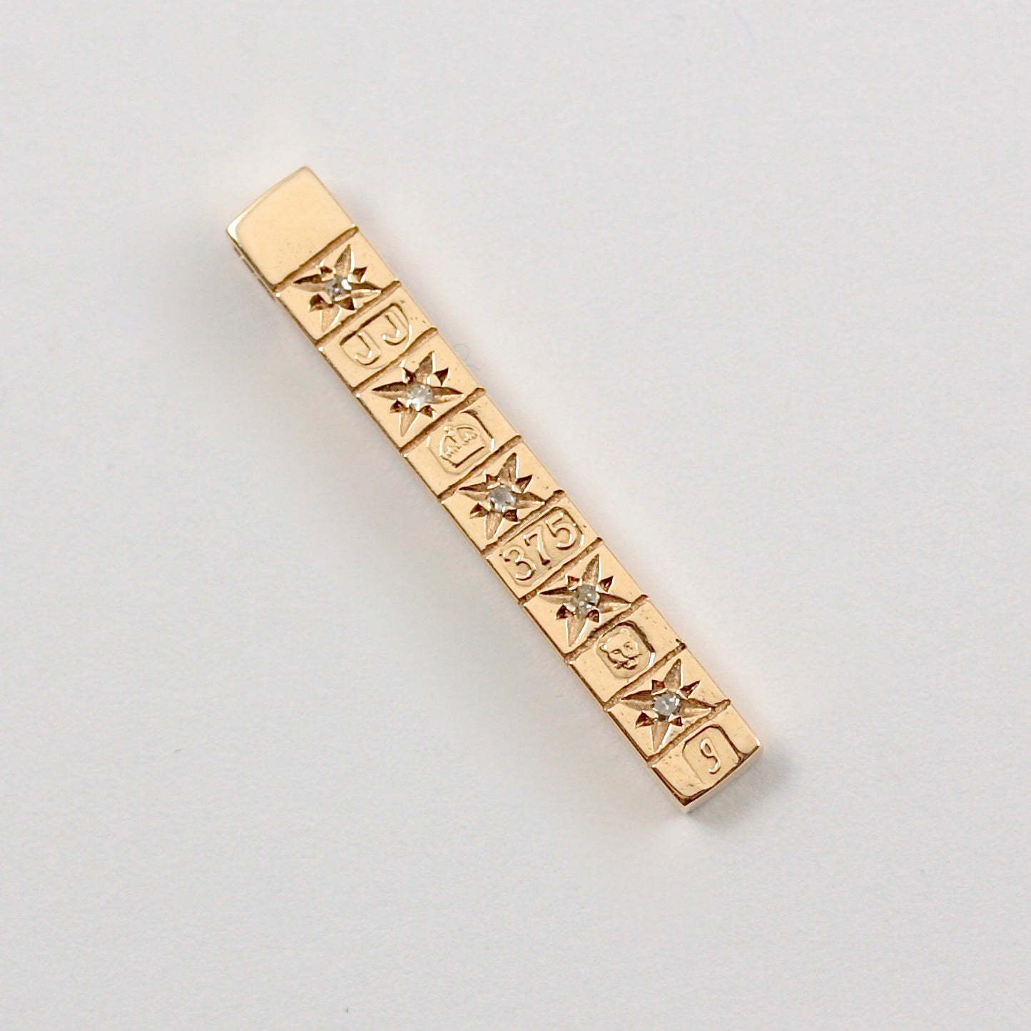 Vintage 9ct Gold Ingot Style Slider Pendant with Diamonds, 1983