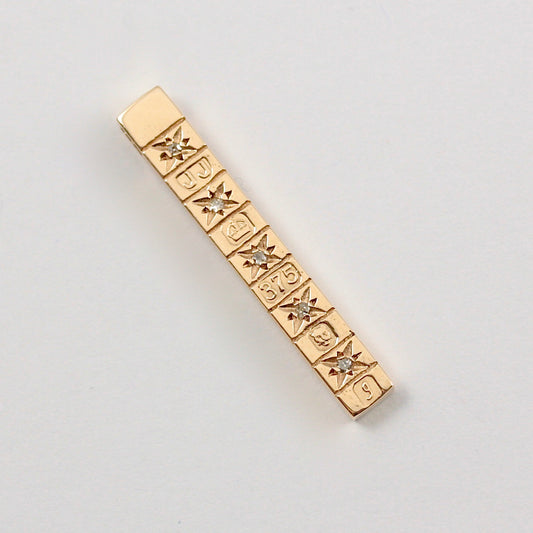 Vintage 9ct Gold Ingot Style Slider Pendant with Diamonds, 1983
