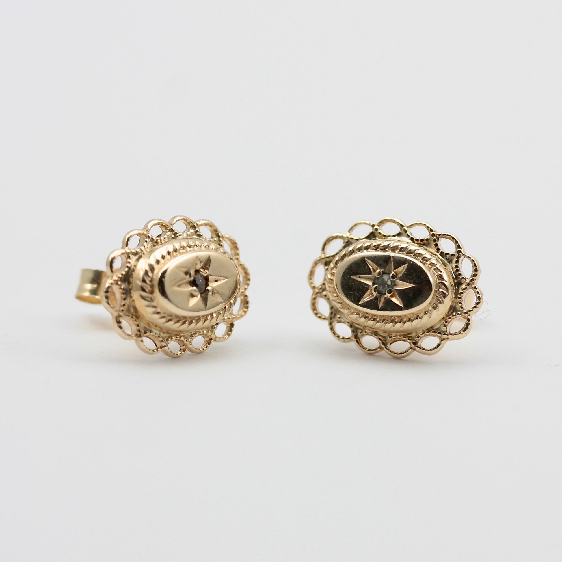 Vintage 9ct Gold Star Set Diamond Stud Earrings, 1978