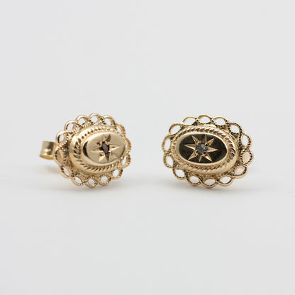 Vintage 9ct Gold Star Set Diamond Stud Earrings, 1978
