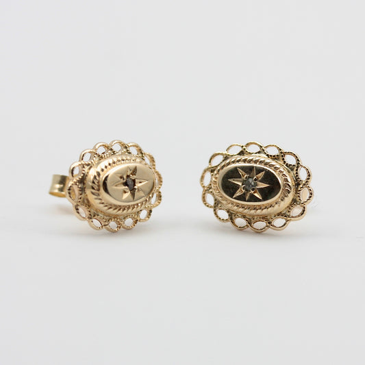Vintage 9ct Gold Star Set Diamond Stud Earrings, 1978