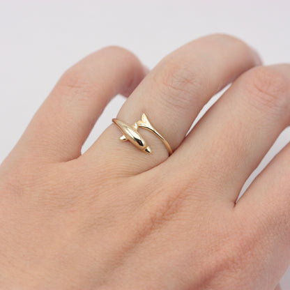 Pre-owned Dainty 9ct Gold Dolphin Wrap Ring