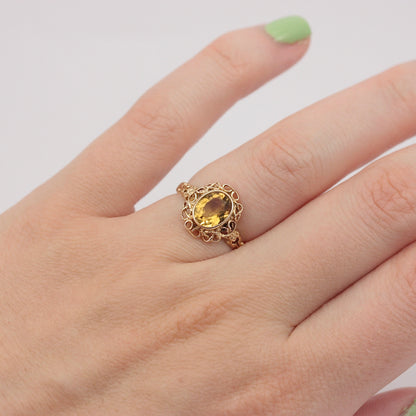 Vintage 9ct Gold Fancy Framed Citrine Ring