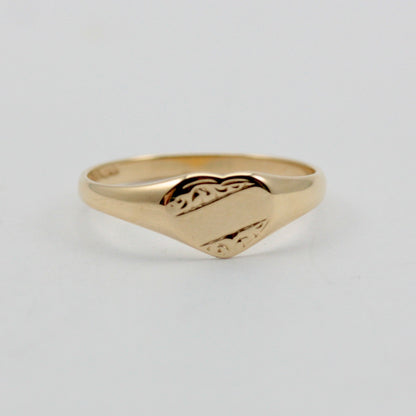 Vintage 9ct Gold Heart Signet Ring, Pinkie Ring