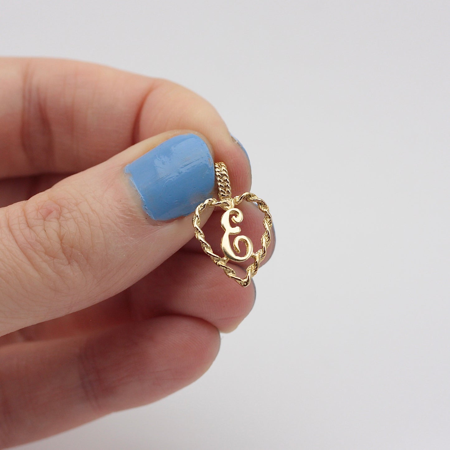 Vintage 9ct Gold Letter 'E' Heart Pendant, 1980