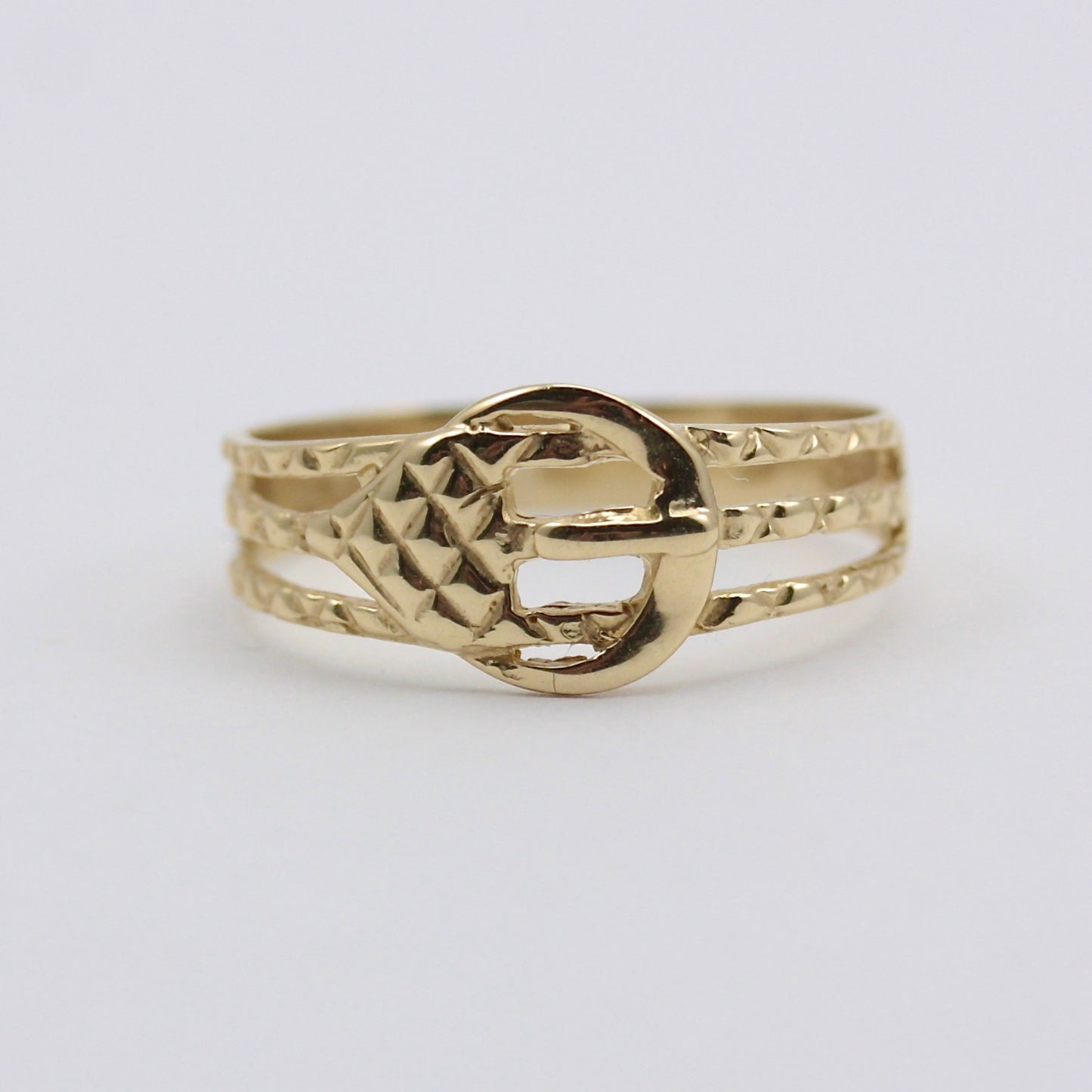 Vintage 9ct Gold Textured Cut Out Buckle Ring, 1989