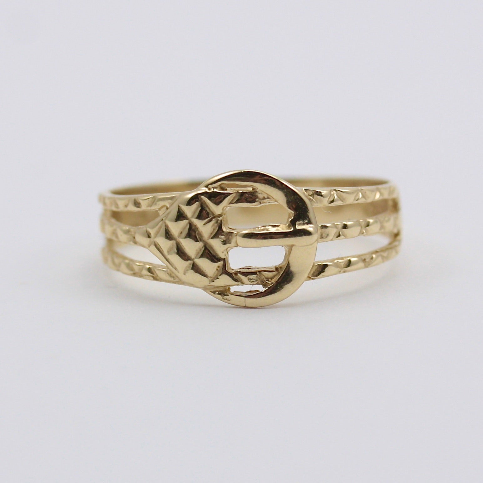 Vintage 9ct Gold Textured Cut Out Buckle Ring, 1989