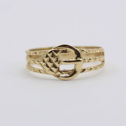 Vintage 9ct Gold Textured Cut Out Buckle Ring, 1989