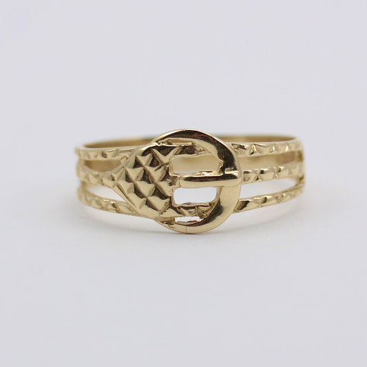 Vintage 9ct Gold Textured Cut Out Buckle Ring, 1989
