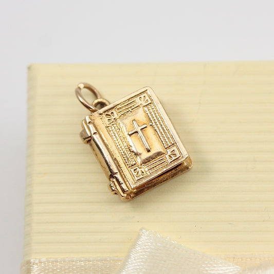 Vintage 9ct Gold Opening Lord's Prayer / Bible Charm, by NUVO, 1972