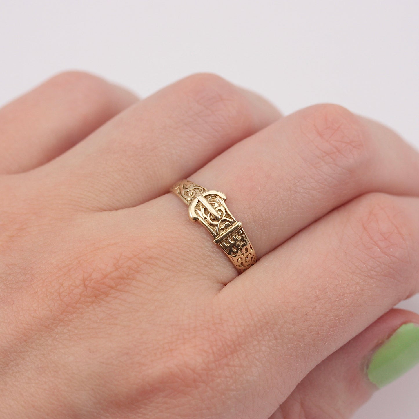 Vintage 9ct Gold Patterned Buckle Ring, 1990