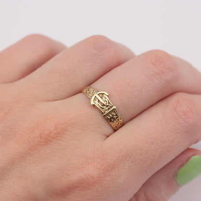 Vintage 9ct Gold Patterned Buckle Ring, 1990