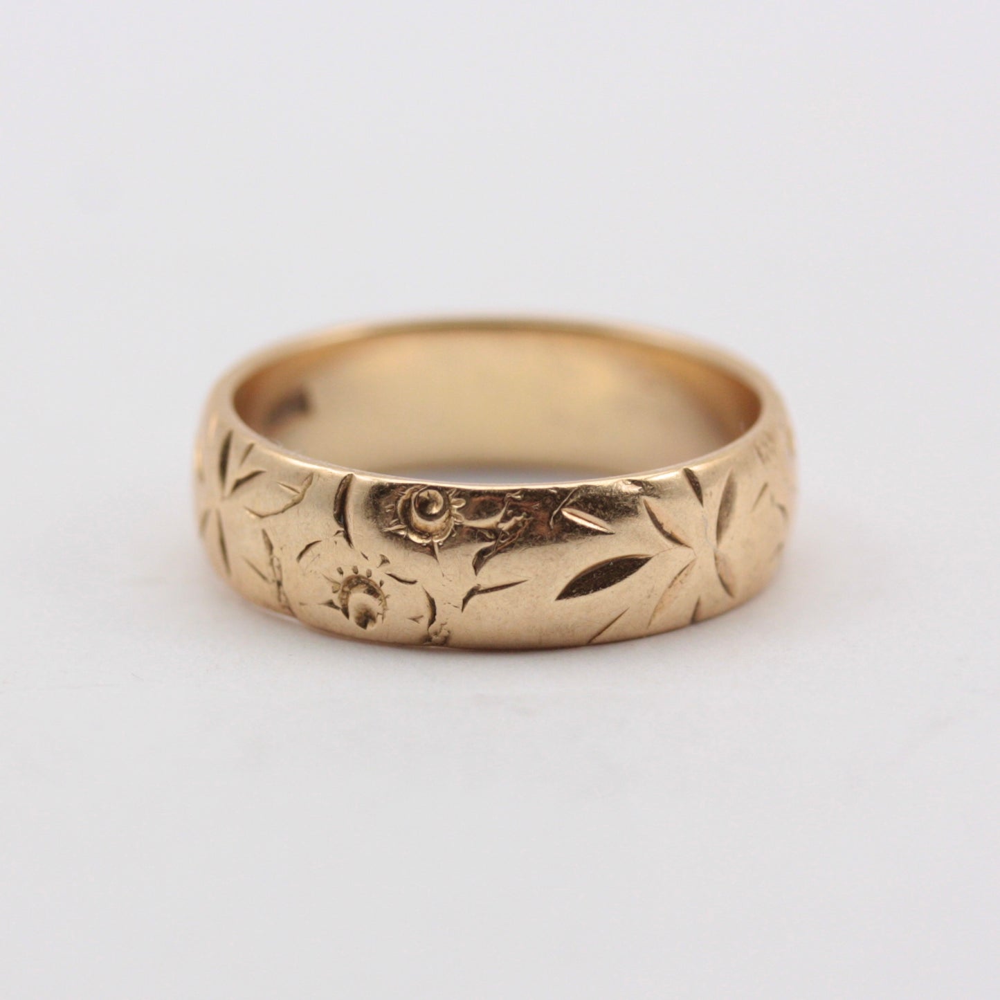 Vintage 9ct Gold Floral Patterned Band Ring, 1970
