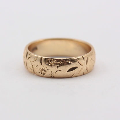 Vintage 9ct Gold Floral Patterned Band Ring, 1970